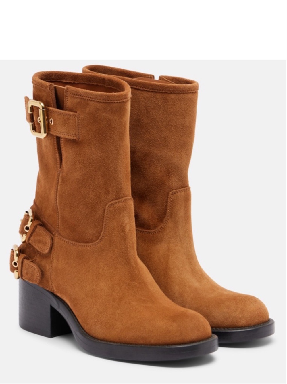 Chloé Dakota Suede Biker Ankle Boots in Pure Brown, Size 38, Retail $1,410